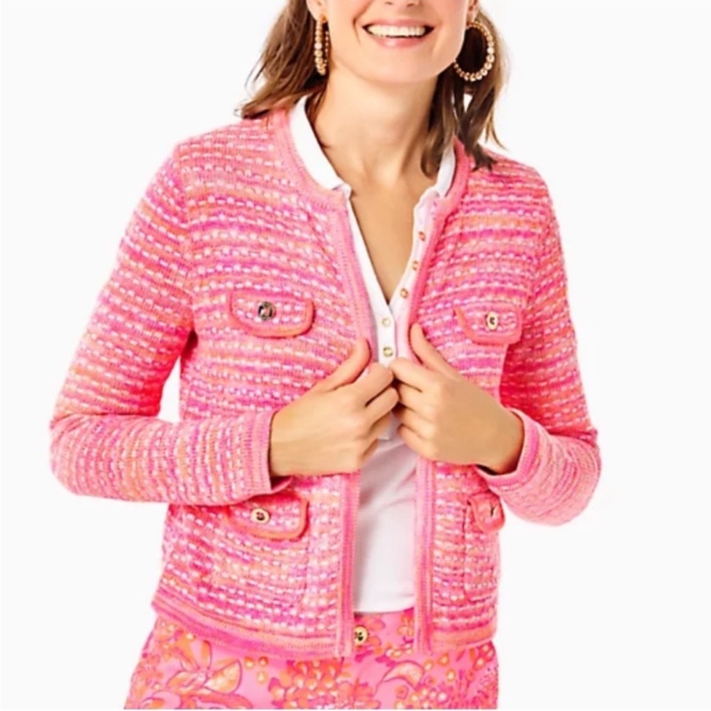 Lilly Pulitzer Kienna Cardigan Size Large‎ Aura Pink Metallic Marl